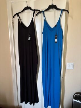 Fashion Nova Black & Bright Blue Sleeveless V‑Neck Maxi Dresses NWT MEDIUM